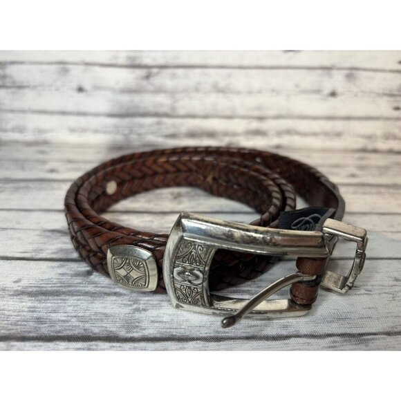 Woman's VTG Brighton Brown Herringbone Studded Concho Leather Belt Size 26-28 - Picture 1 of 12